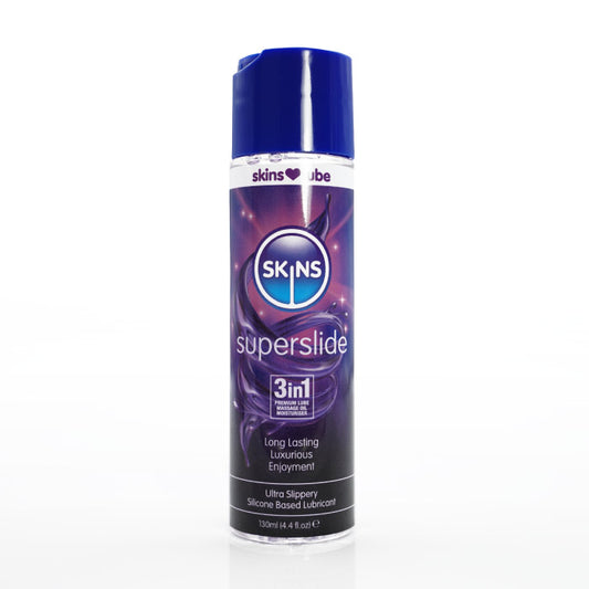 Skins Superslide Silicone Based Lubricant 4.4oz – Ultra Long Lasting, Waterproof, Clear