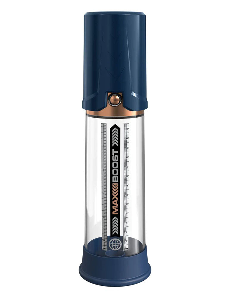 Pipedream Max Boost Penis Pump - Blue/Clear - Manual Piston-Action Design