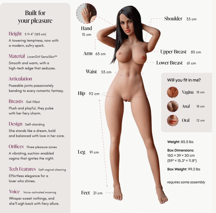 Doll Maria Powered Caramel 5ft 4" - Realistic Vibrating Doll with Voice Activation - Tan