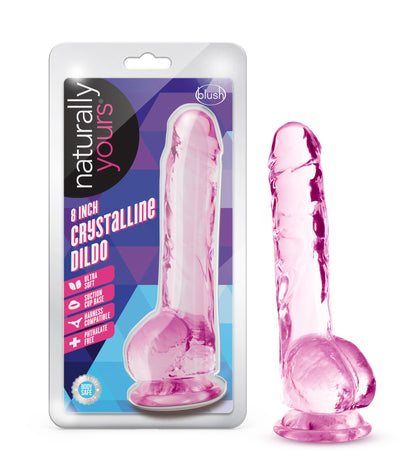 Blush Naturally Yours 8 Inch Crystalline Dildo - Pink - Suction Cup & Harness Compatible