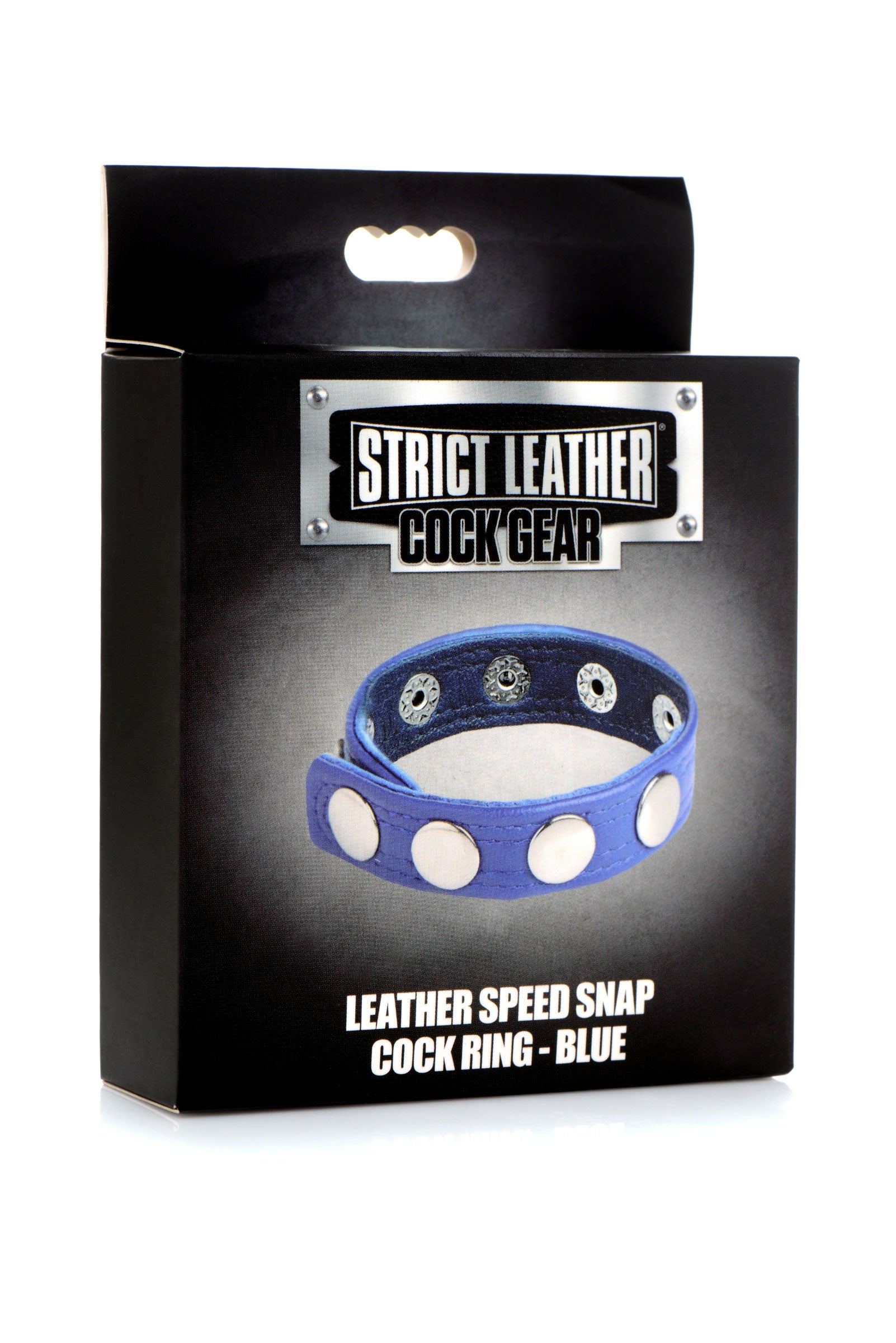 XR Brands Cock Gear Leather Speed Snap Cock Ring – Blue