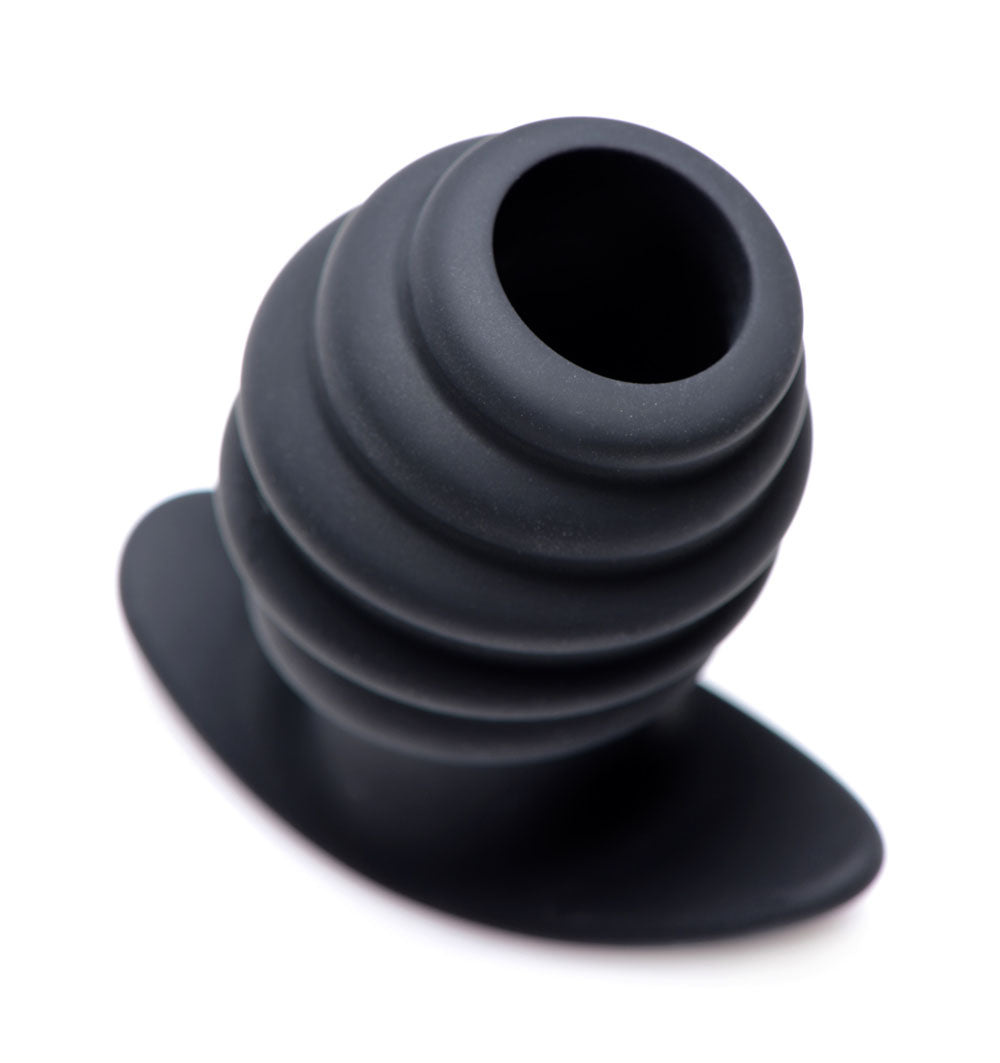 Hive Ass Tunnel Silicone Ribbed Hollow Anal Plug - Medium - Black