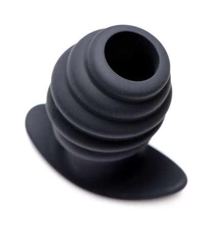 Hive Ass Tunnel Silicone Ribbed Hollow Anal Plug - Medium - Black