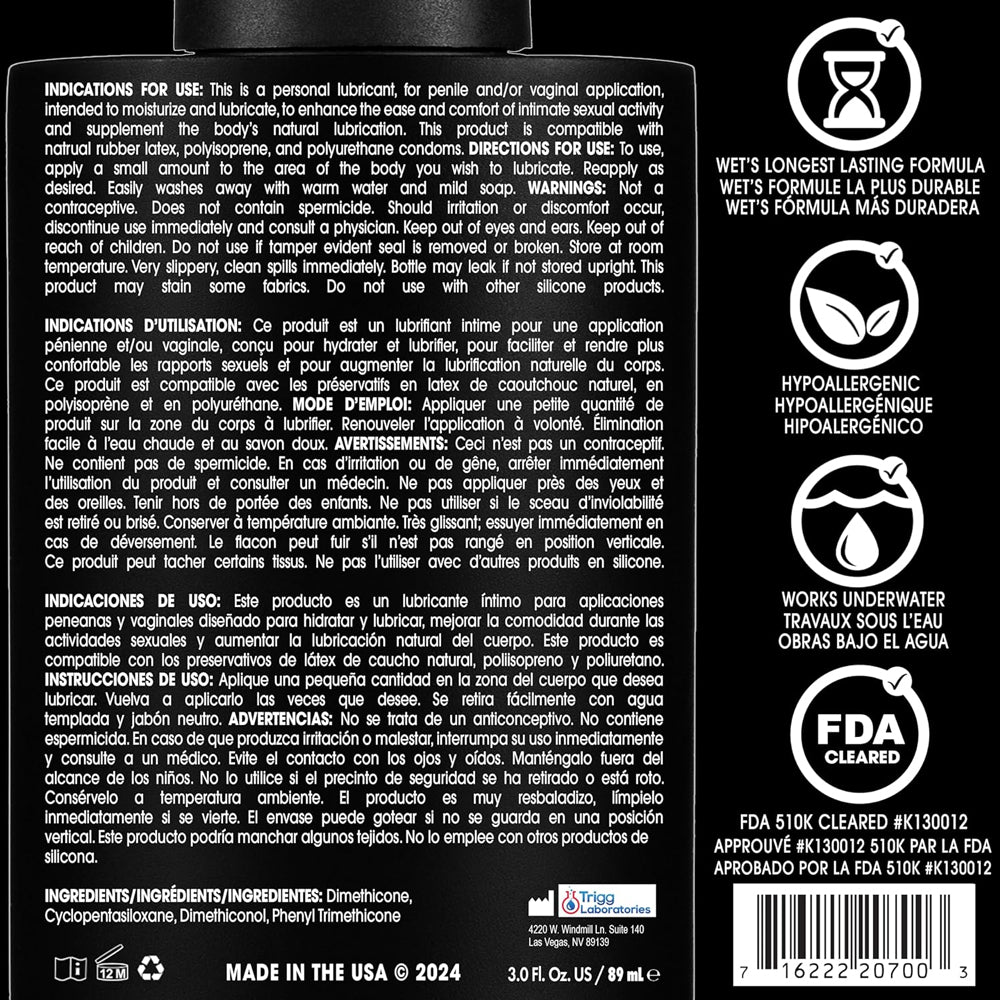 Wet Platinum Luxury Silicone Lubricant - 9 Fl. Oz. - Clear, Paraben-Free