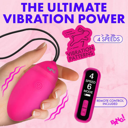 XR Brands Vibrating Silicone Egg with Digital Remote - Pink - Multi-Function, Rechargeable