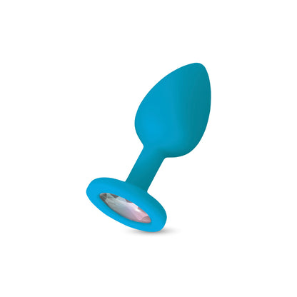 Gemma Teal Silicone Anal Plug with Clear Iridescent Gemstone – Medium