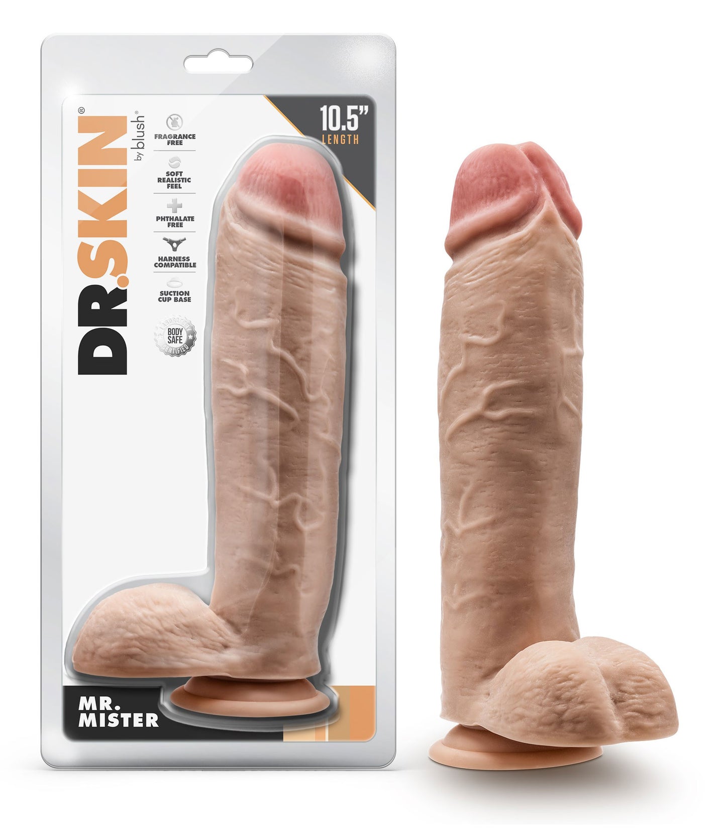 Dr. Skin Mr. Mister 10.5 Inch Dildo with Suction Cup Base - Beige