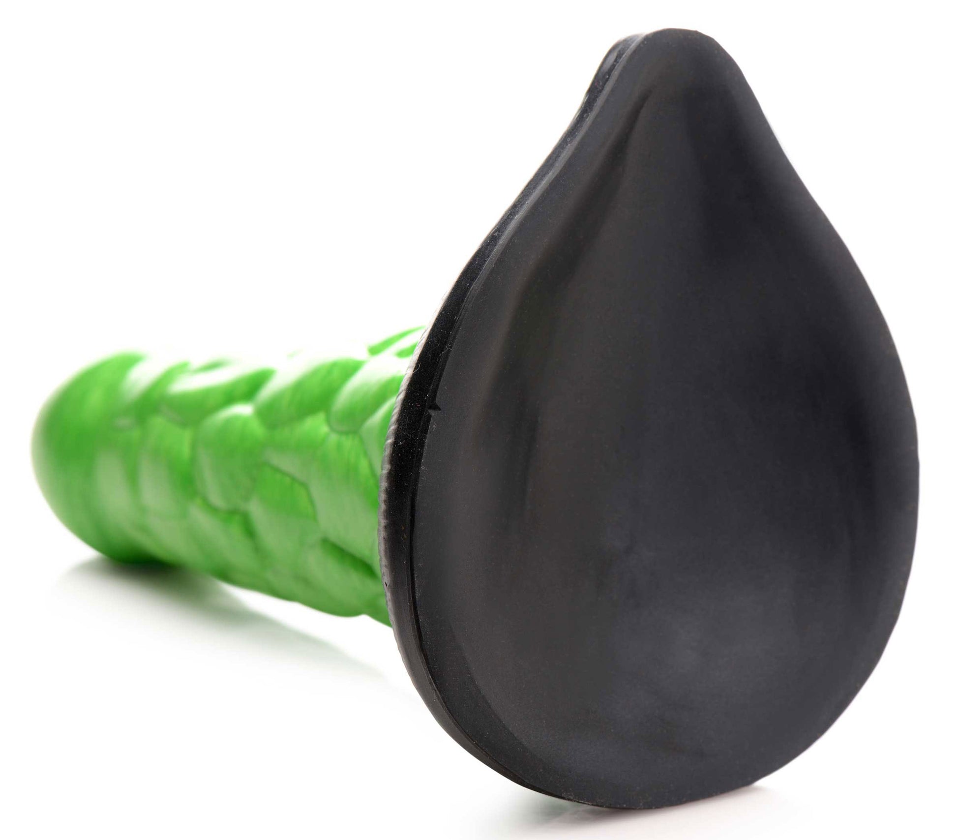XR Brands Radioactive Reptile Thick Scaly Silicone Dildo - Green - Suction Cup and Harness Compatible