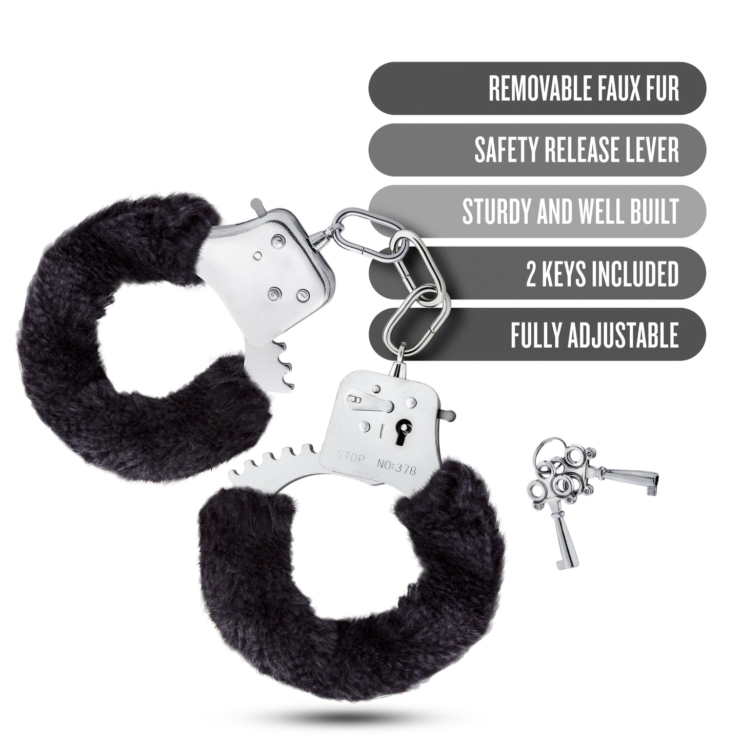 Blush Temptasia Cuffs - Adjustable Black Stainless Steel Cuffs with Safety Release Levers