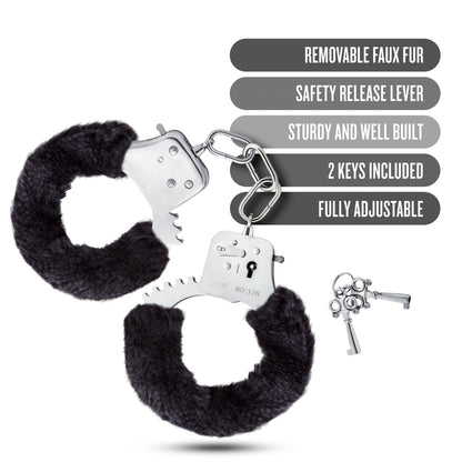 Blush Temptasia Cuffs - Adjustable Black Stainless Steel Cuffs with Safety Release Levers