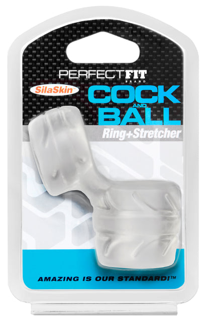 Perfect Fit Silaskin Cock and Ball Ring and Stretcher – Clear