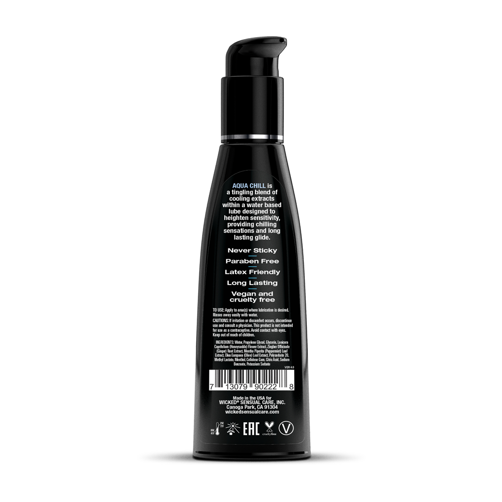 Wicked Aqua Chill Water Based Lubricant - Cooling Sensation - 4 Fl. Oz.