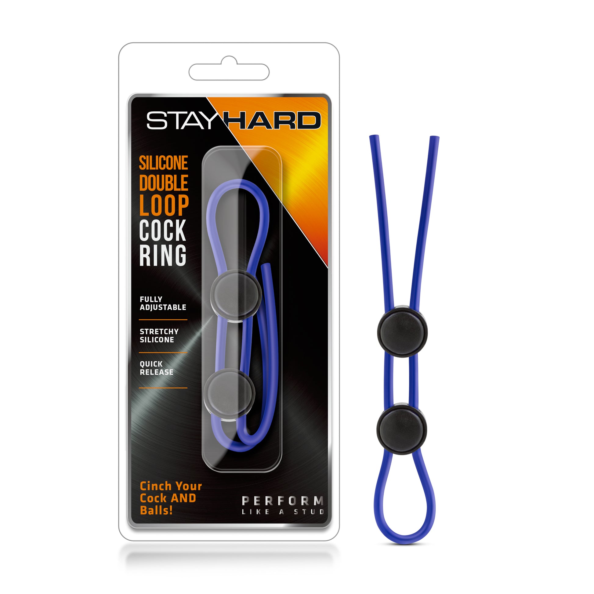 Blush Stay Hard Silicone Double Loop Cock Ring - Blue