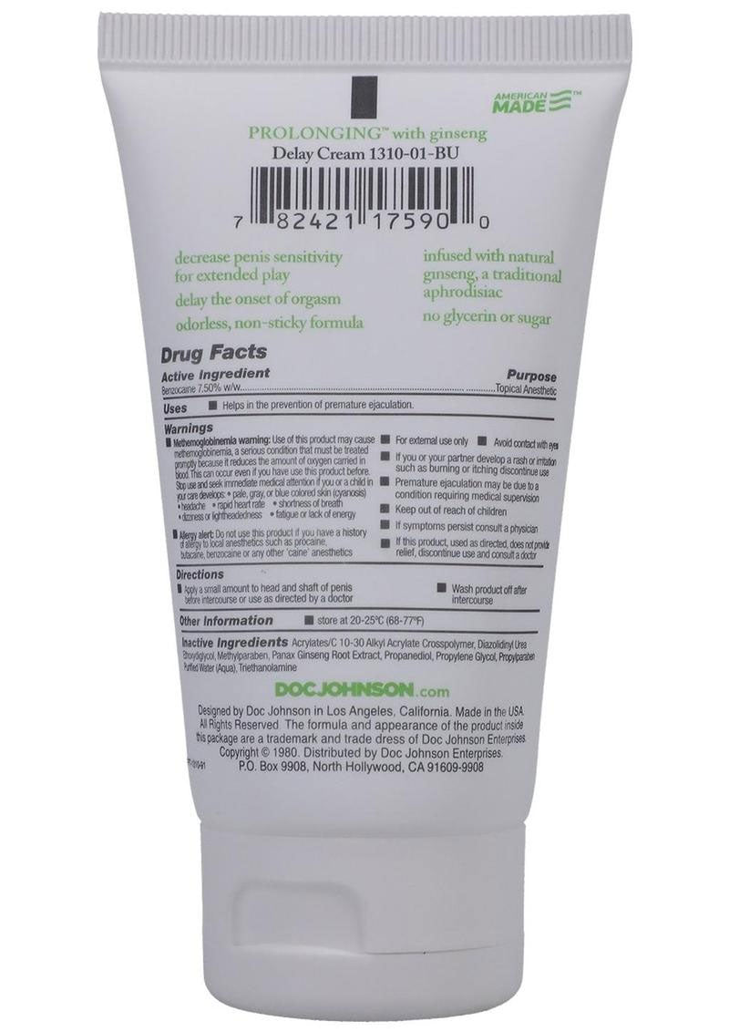Doc Johnson Proloonging Delay Cream for Men – 2 Oz – Boxed