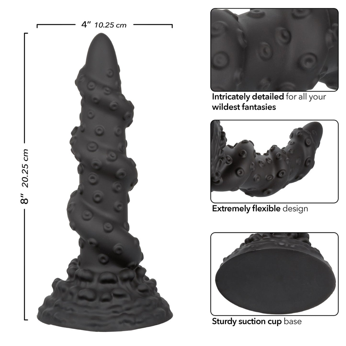 CalExotics Monster Dong The Kraken 8" - Black - Waterproof and Bendable Design