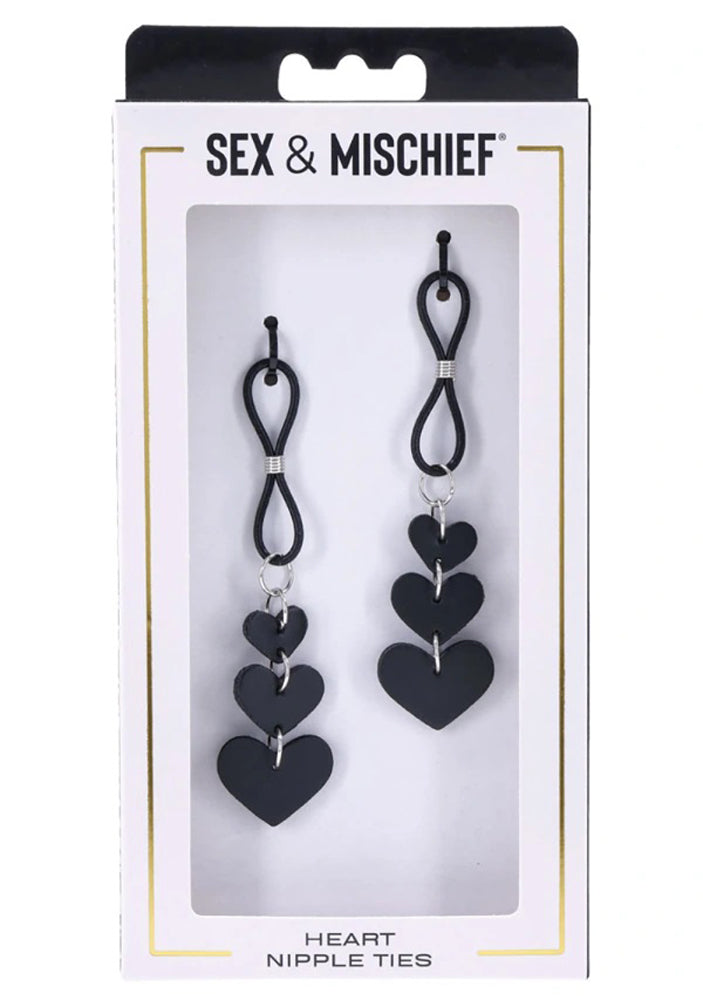 Sportsheets Heart Nipple Ties - Adjustable Faux Leather Ties - Black