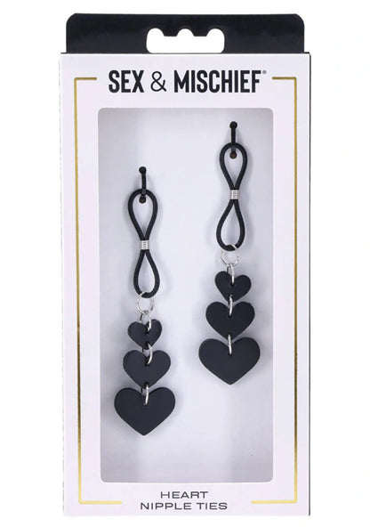 Sportsheets Heart Nipple Ties - Adjustable Faux Leather Ties - Black