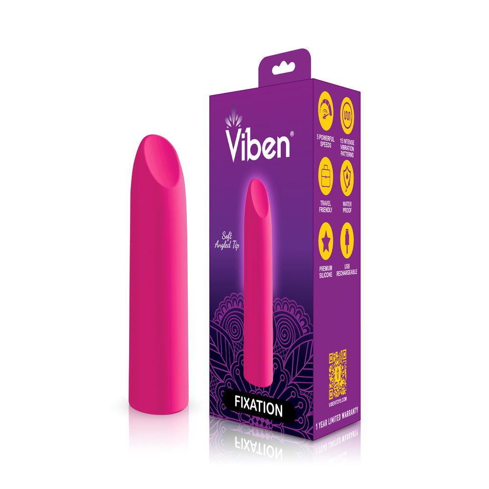 Viben Fixation Lipstick Bullet - Hot Pink - Waterproof Rechargeable Vibrator