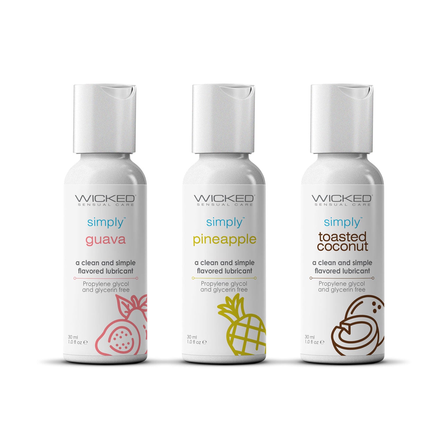 Wicked Simply Tropical Trio Flavored Lubes – Guava, Pineapple, Toasted Coconut – 1oz Travel Size