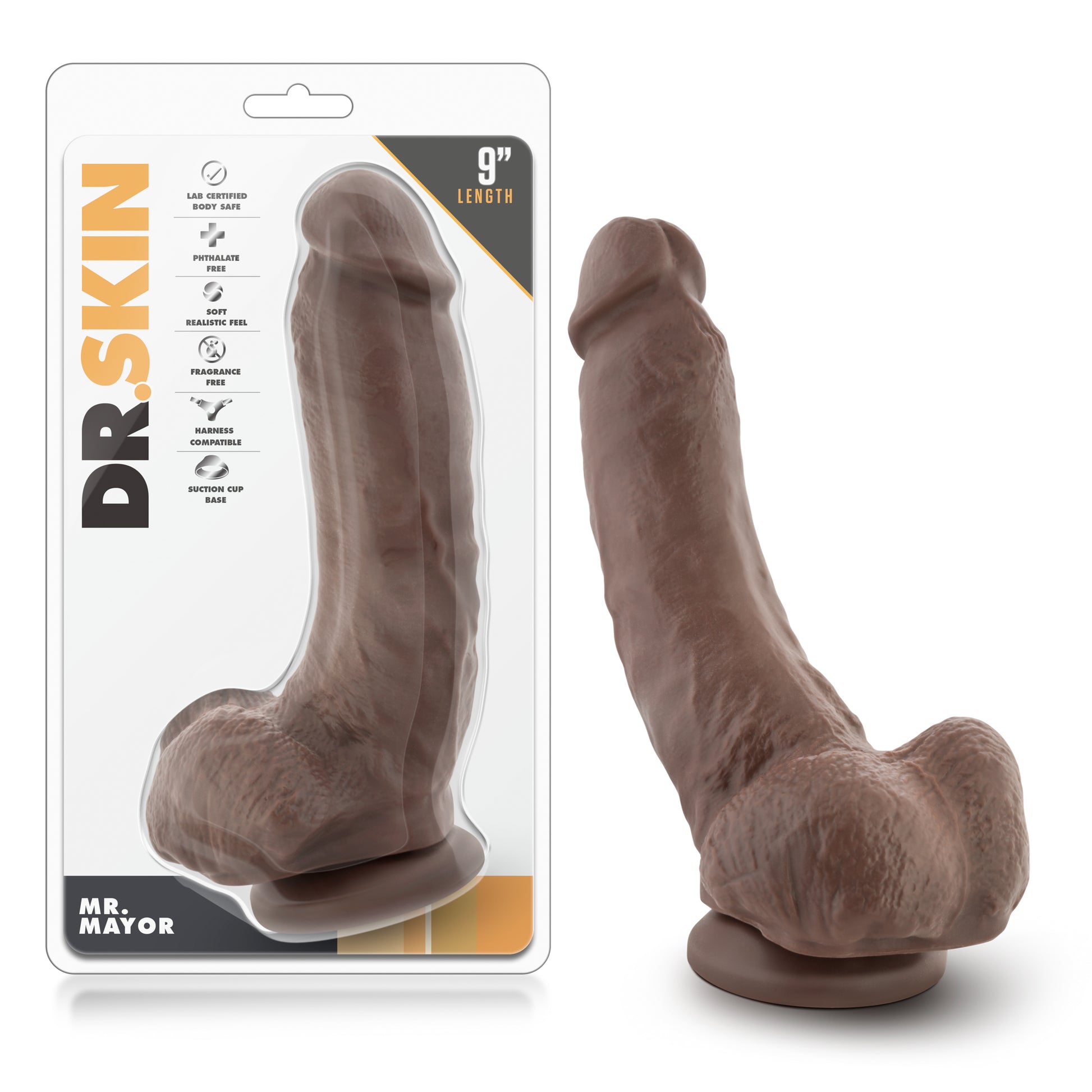 Dr. Skin Mr. Mayor 9 Inch Dildo with Suction Cup - Chocolate