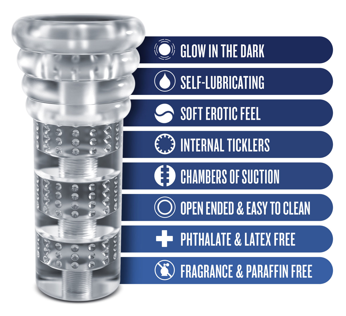 Rize Luz Glow in the Dark Self-Lubricating Stroker – Clear