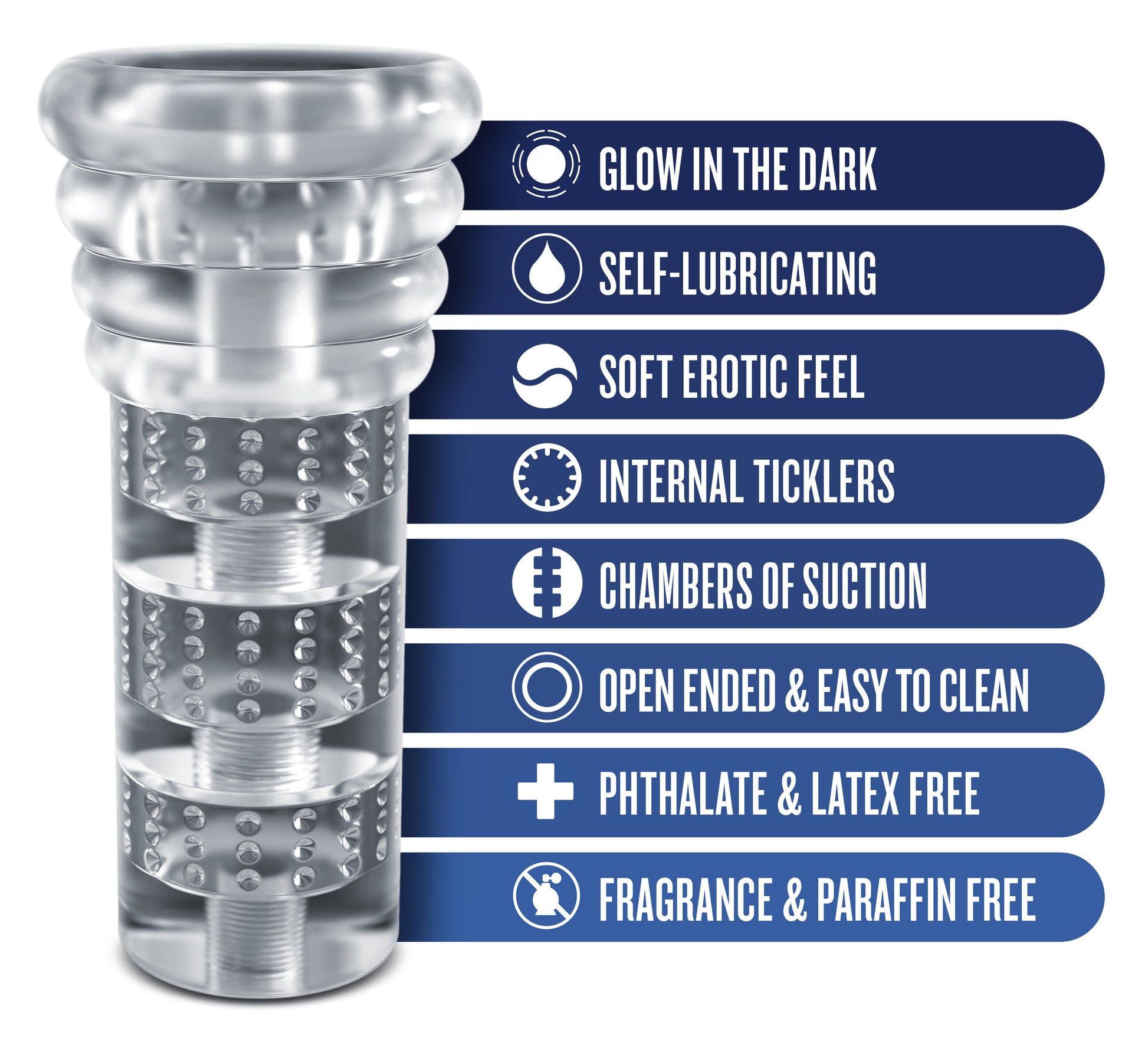 Rize Luz Glow in the Dark Self-Lubricating Stroker – Clear