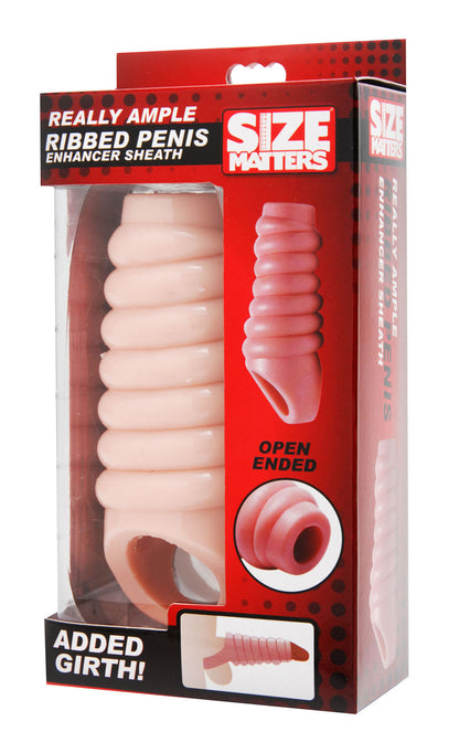 XR Brands Really Ample Ribbed Penis Enhancer Sheath – Beige – Erection Enhancing Sleeve