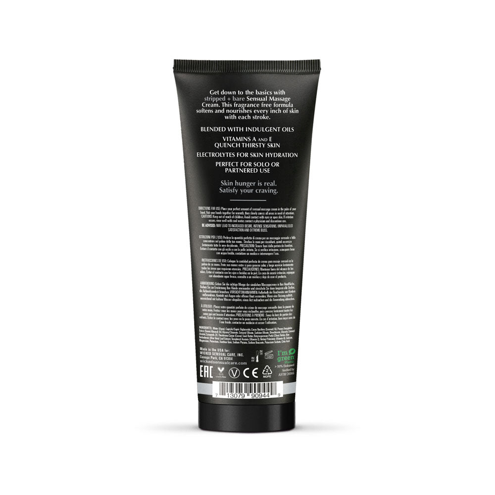 Wicked Sensual Care Stripped and Bare Unscented Sensual Massage Cream - 4 Oz