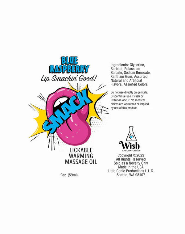Little Genie SMACK Warming and Lickable Massage Oil - Blue Raspberry - 3ml Pouch Display