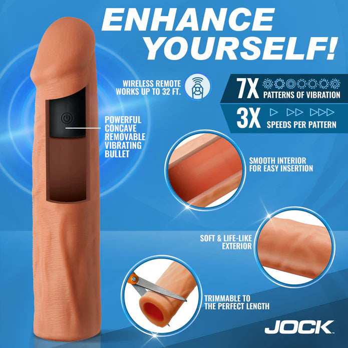 Curve Toys Jock Vibrating Penis Extension Sleeve - Medium - Tan