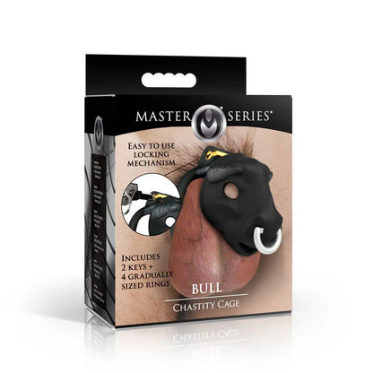Bull Chastity Cage - Black with Graduated Rings and Cum-Thru Tip