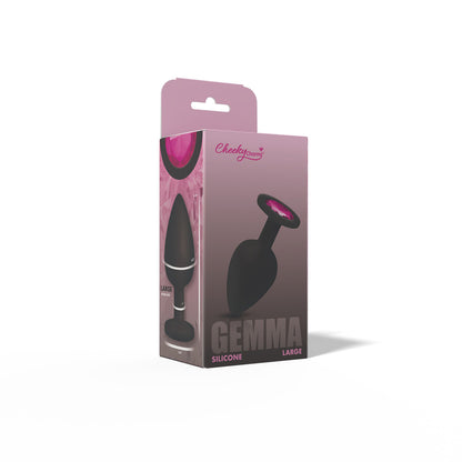 Cheeky Charms Gemma Pink Gem Black Silicone Plug - Large, Tapered Anal Plug