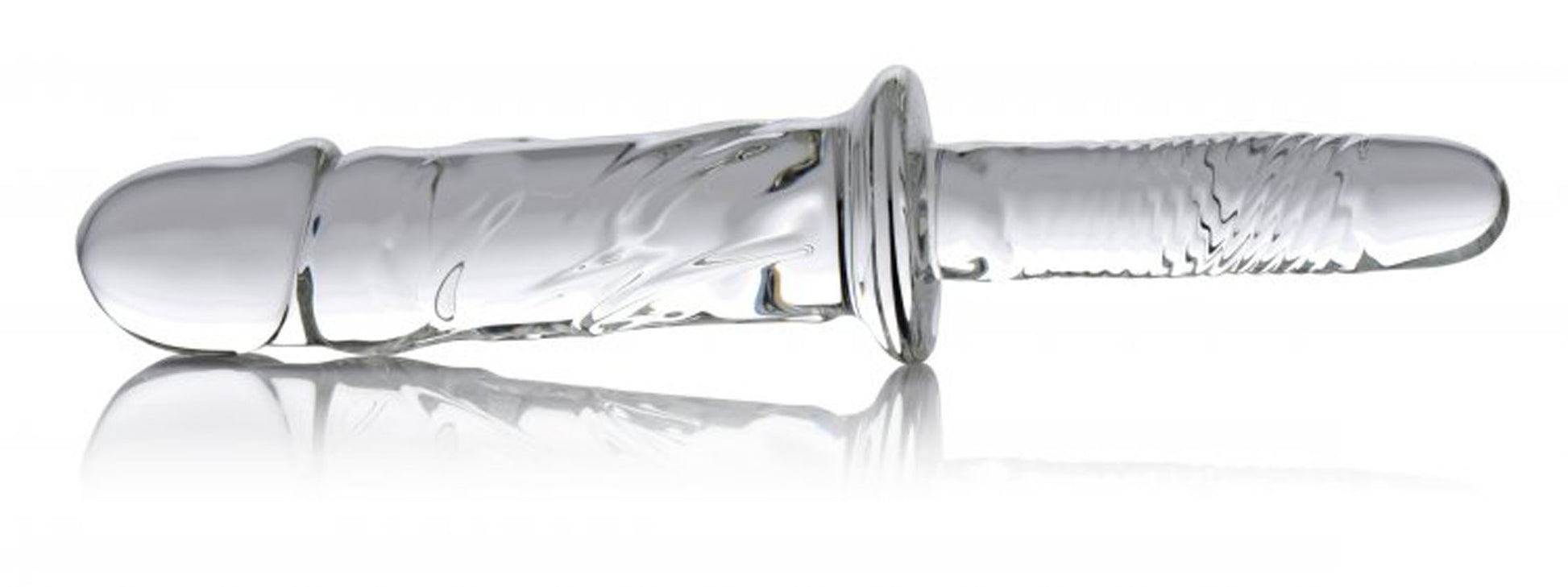 Brutus Glass Dildo Thruster - Textured Glass Dildo with Grooved Handle - Clear