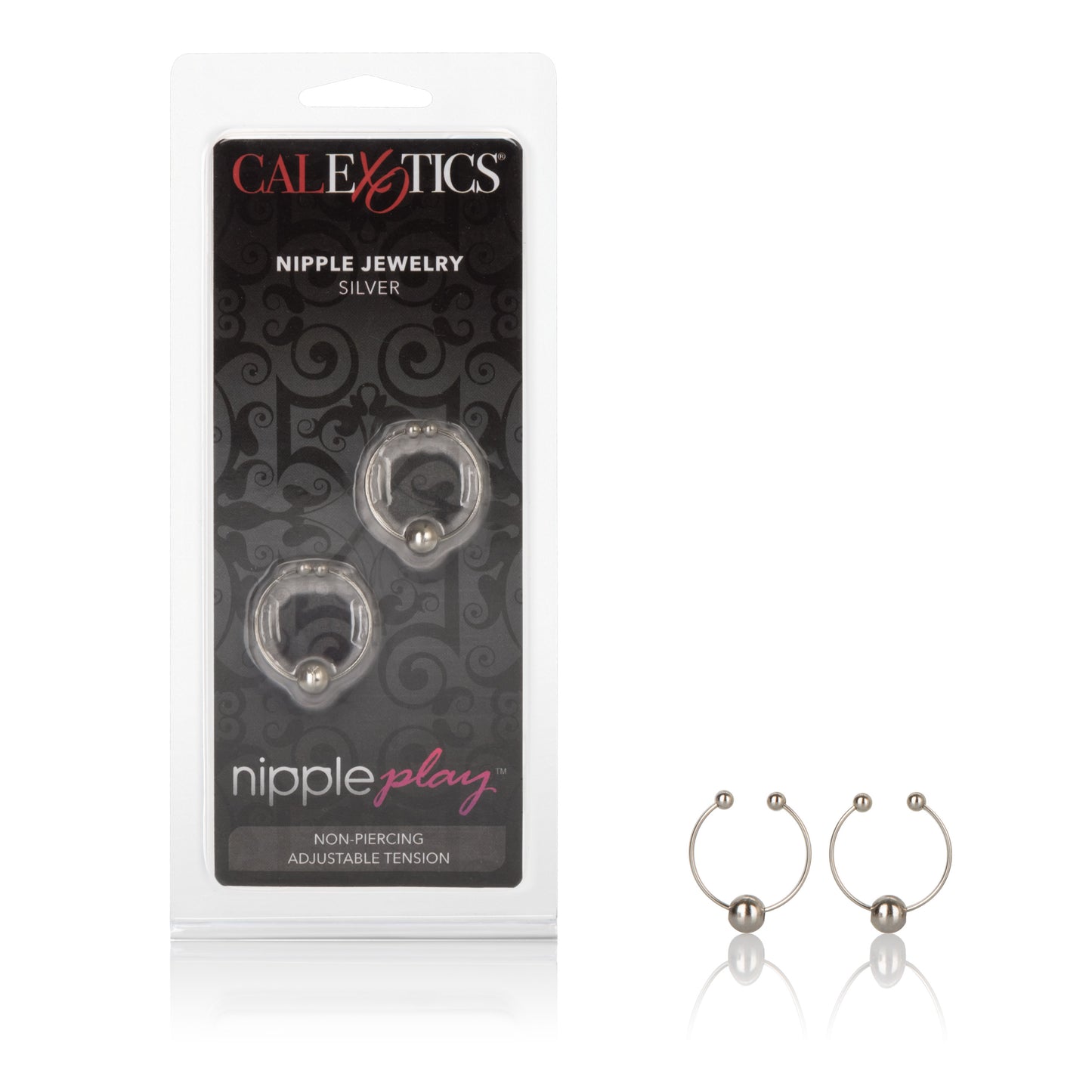 CalExotics Silver Nipple Play Nipple Jewelry – Non-Tarnishing Hoops with Beaded Ends