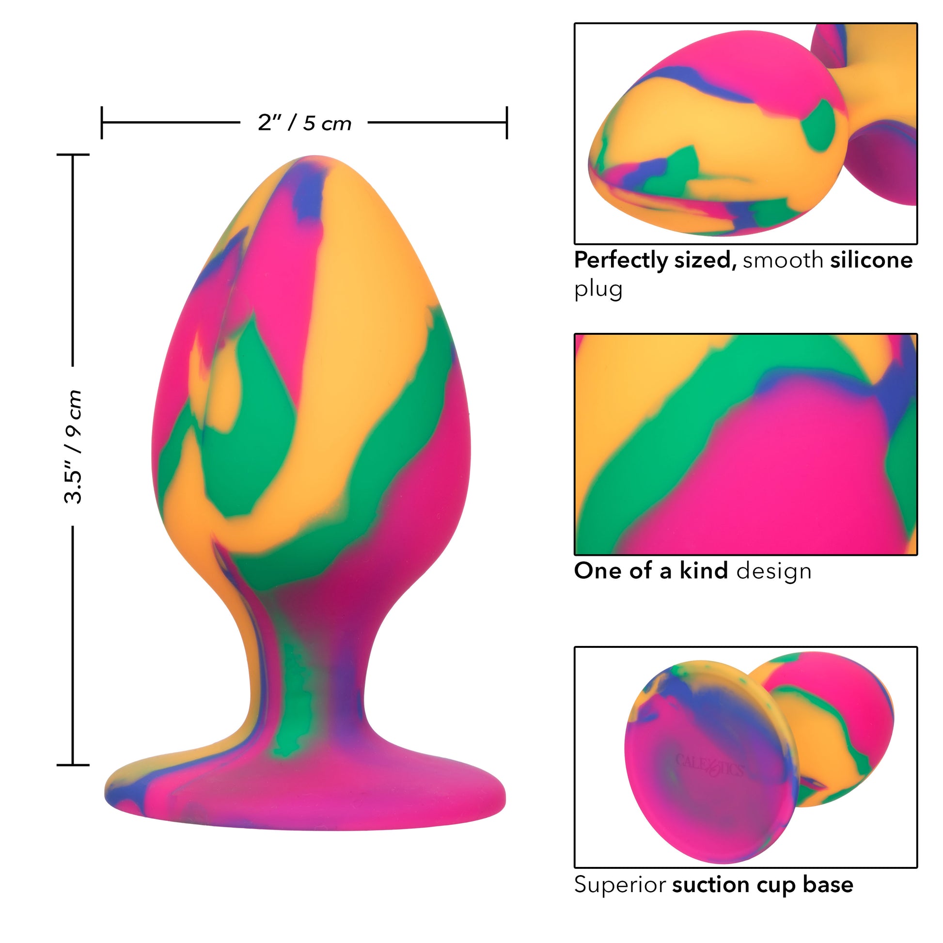 CalExotics Cheeky Large Tie-Dye Plug – Waterproof Silicone Anal Plug with Suction Cup – Multi-Color