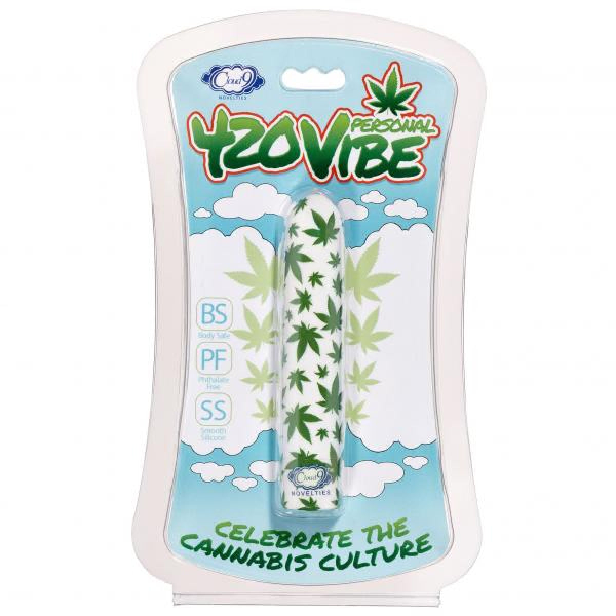 Cloud 9 Novelties 420 Slim Cannabis Leaf Vibe – Rechargeable Bullet Vibrator in White/Green