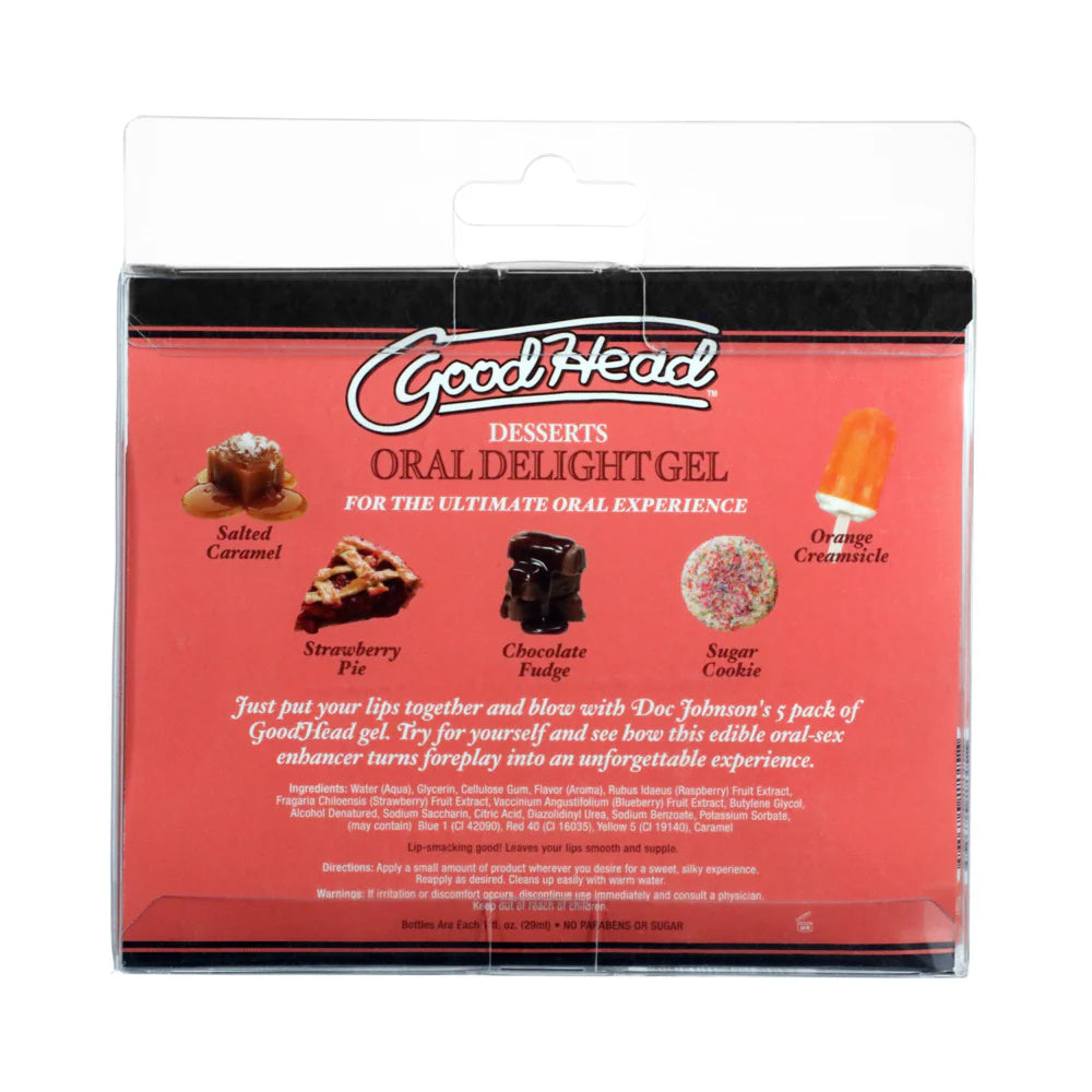 Doc Johnson Goodhead Oral Delight Gel 5 Pack - Edible Flavored Enhancer - 1 Fl. Oz. Bottles