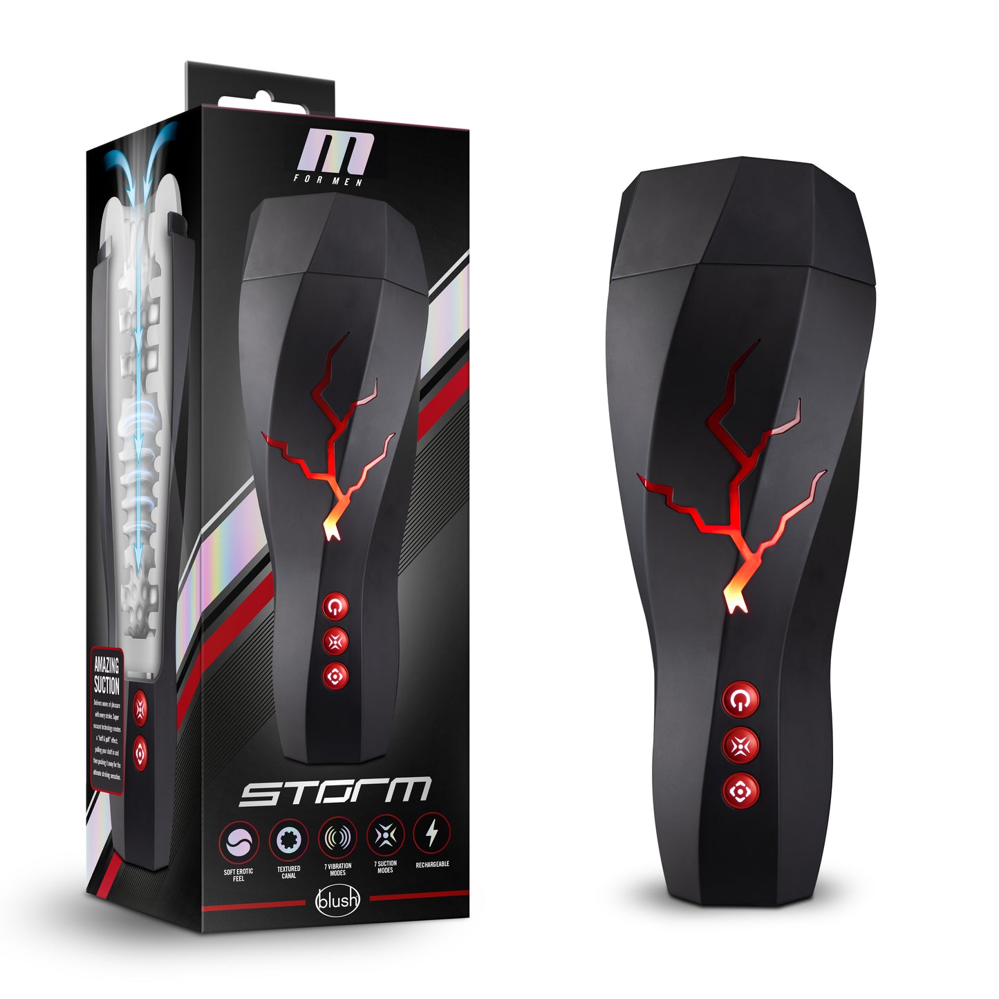 Blush M for Men Storm Masturbator Cup with 7 Vibration Functions - White