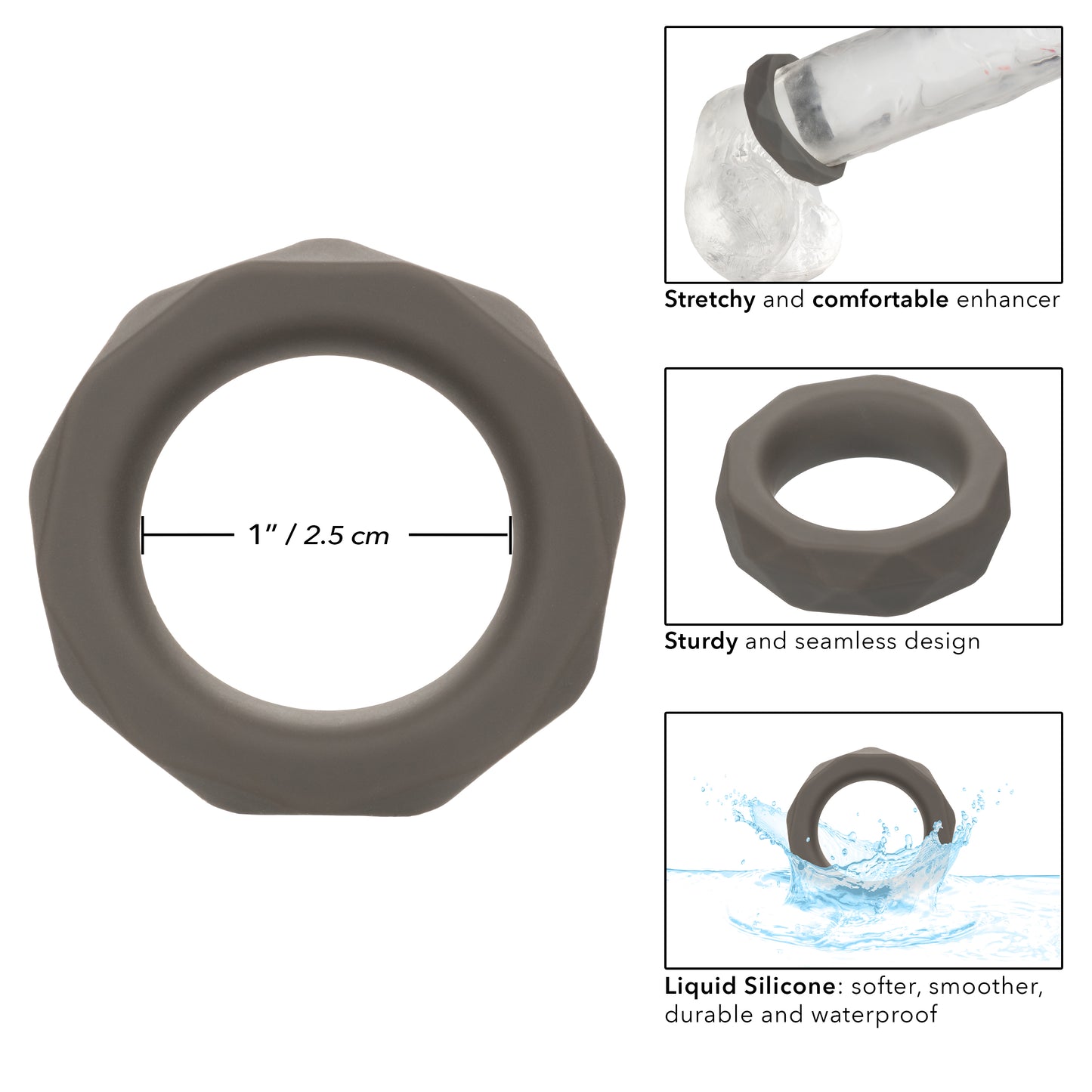 CalExotics Alpha Liquid Silicone Prolong Prismatic Ring - Gray