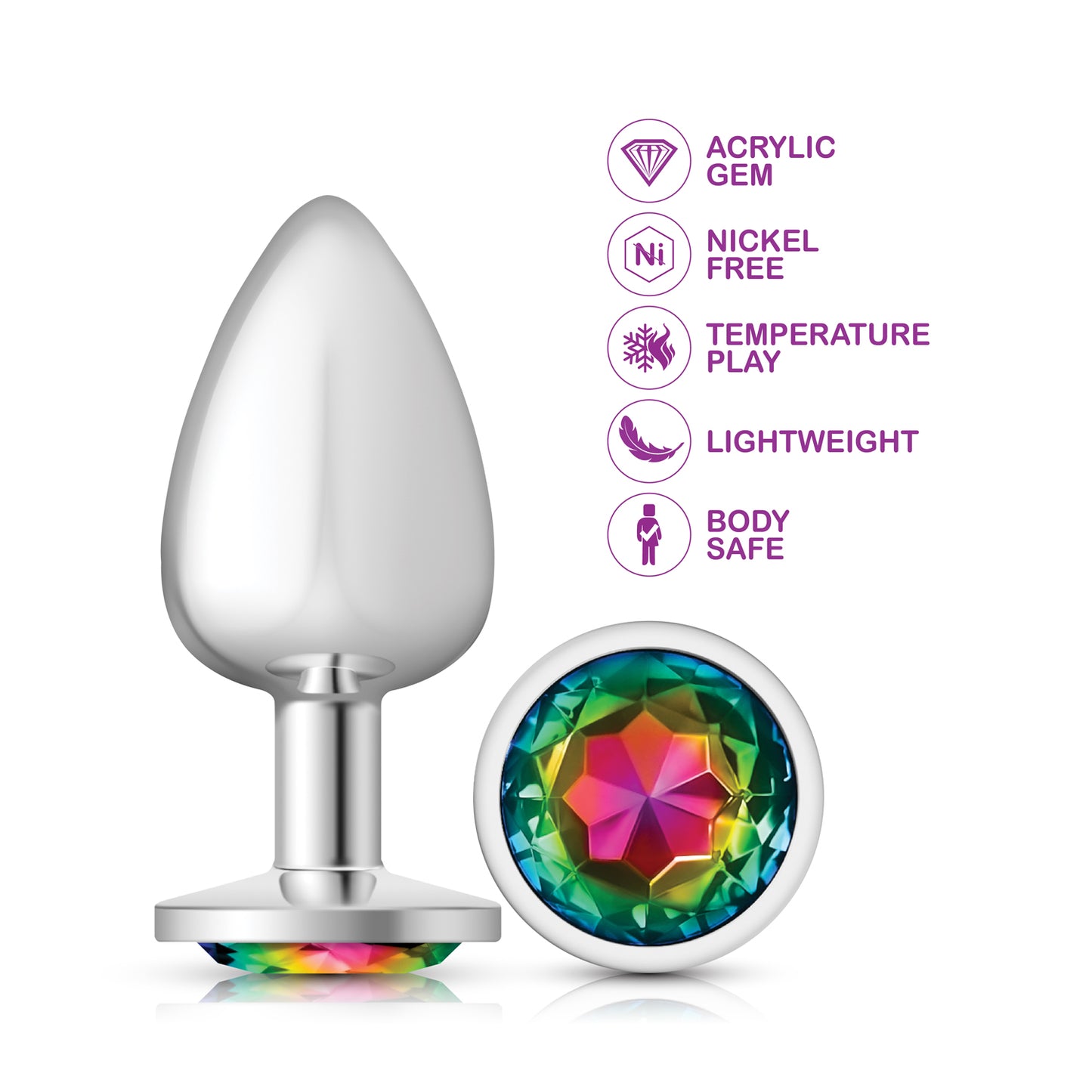 Cheeky Charms Rainbow Round Gem Silver Metal Anal Plug – Large