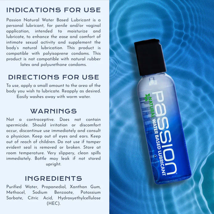 Passion Natural Water-Based Lubricant 2 Oz – Long-Lasting, Toy Compatible