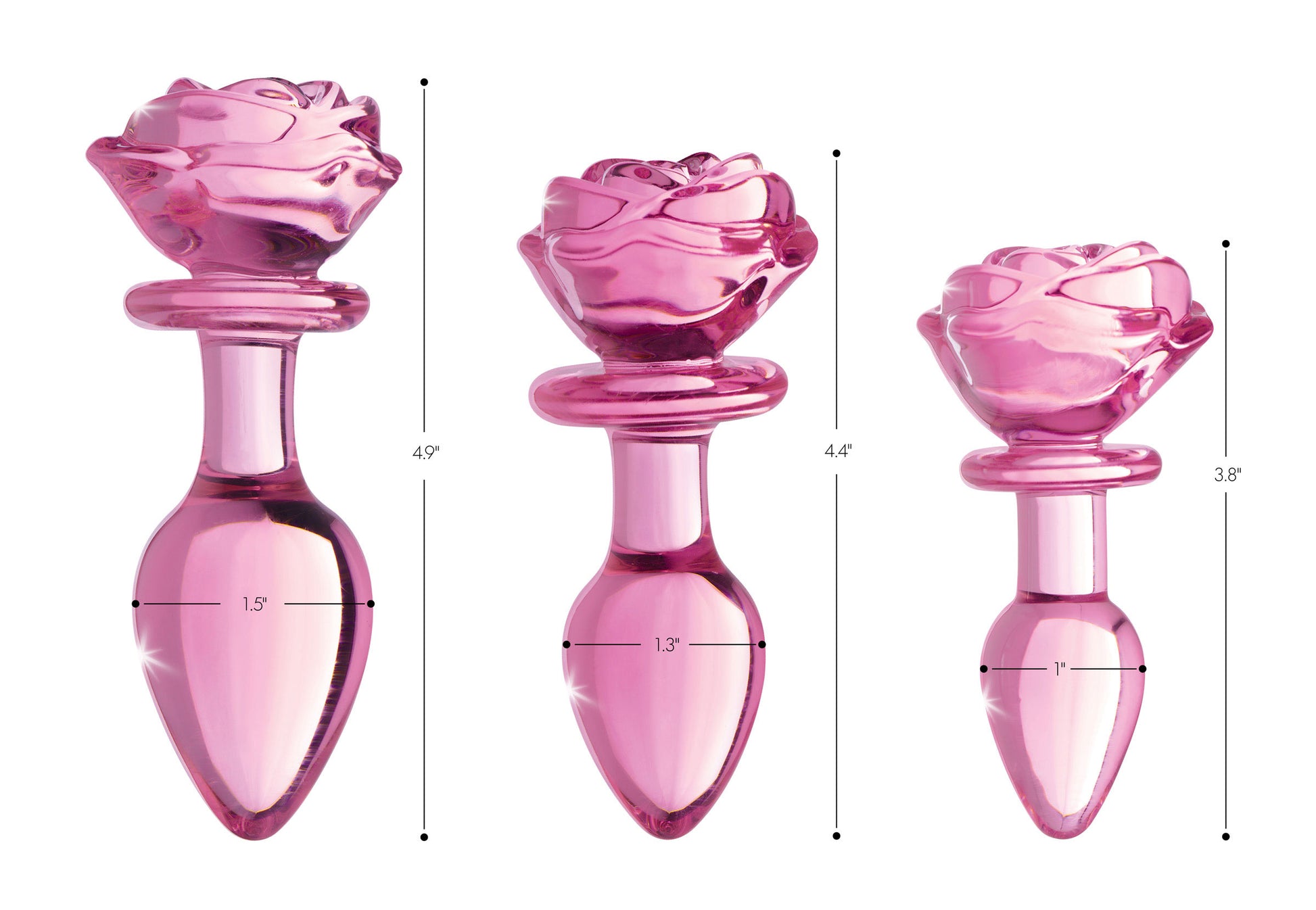 XR Brands Pink Rose Glass Anal Plug - Medium - Temperature Play