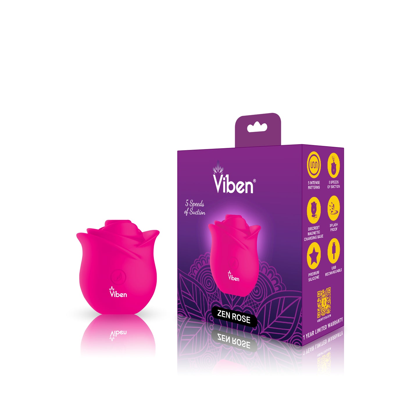 Viben Zen Rose Hot Pink Nipple and Clitoral Stimulator with 10 Functions