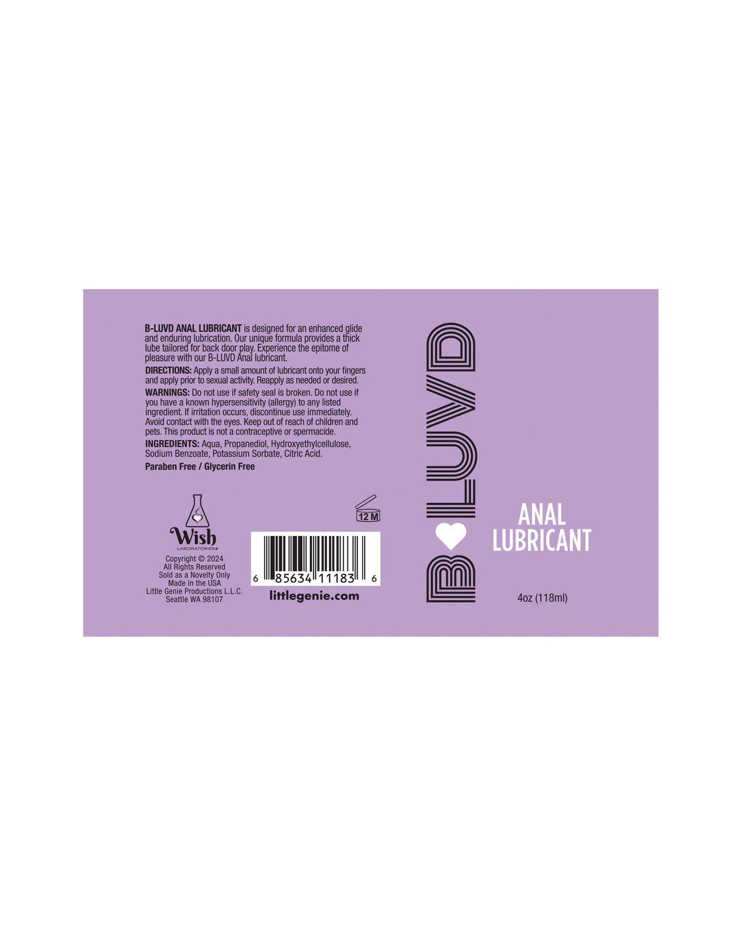 B-Luvd Anal Lubricant 4oz – Water-Based Gel for Enhanced Comfort