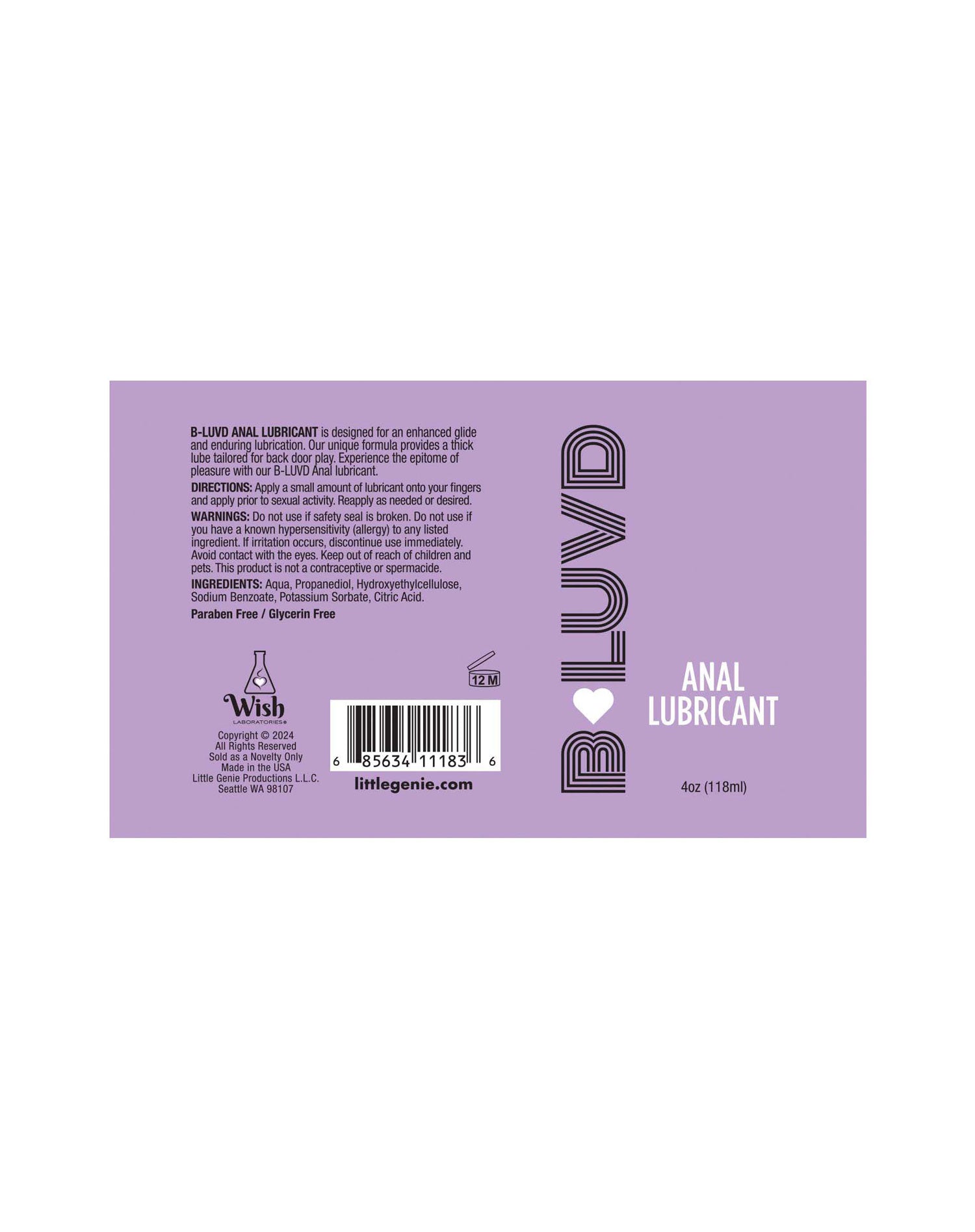 B-Luvd Anal Lubricant 4oz – Water-Based Gel for Enhanced Comfort