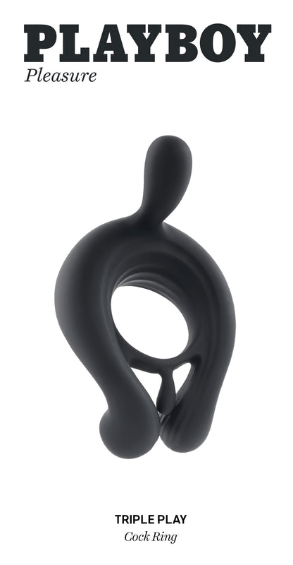 Playboy Pleasure Triple Play Cock Ring with Remote Control - Black