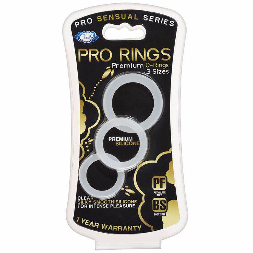 Cloud 9 Pro Sensual Silicone Cock Ring Set – Clear – 3 Sizes