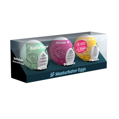 Satisfyer Masturbator Egg Set - Riffle, Bubble, Fierce - Single Use - Hydroactive TPE