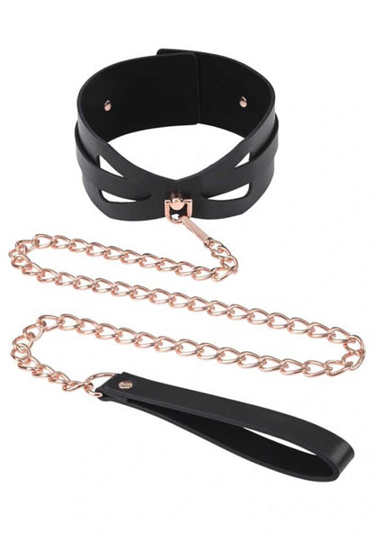 Sportsheets Brat Collar and Leash Set - Faux Leather - Black/Rose Gold