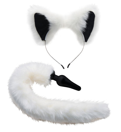 XR Brands White Fox Tail Anal Plug and Ears Set – White